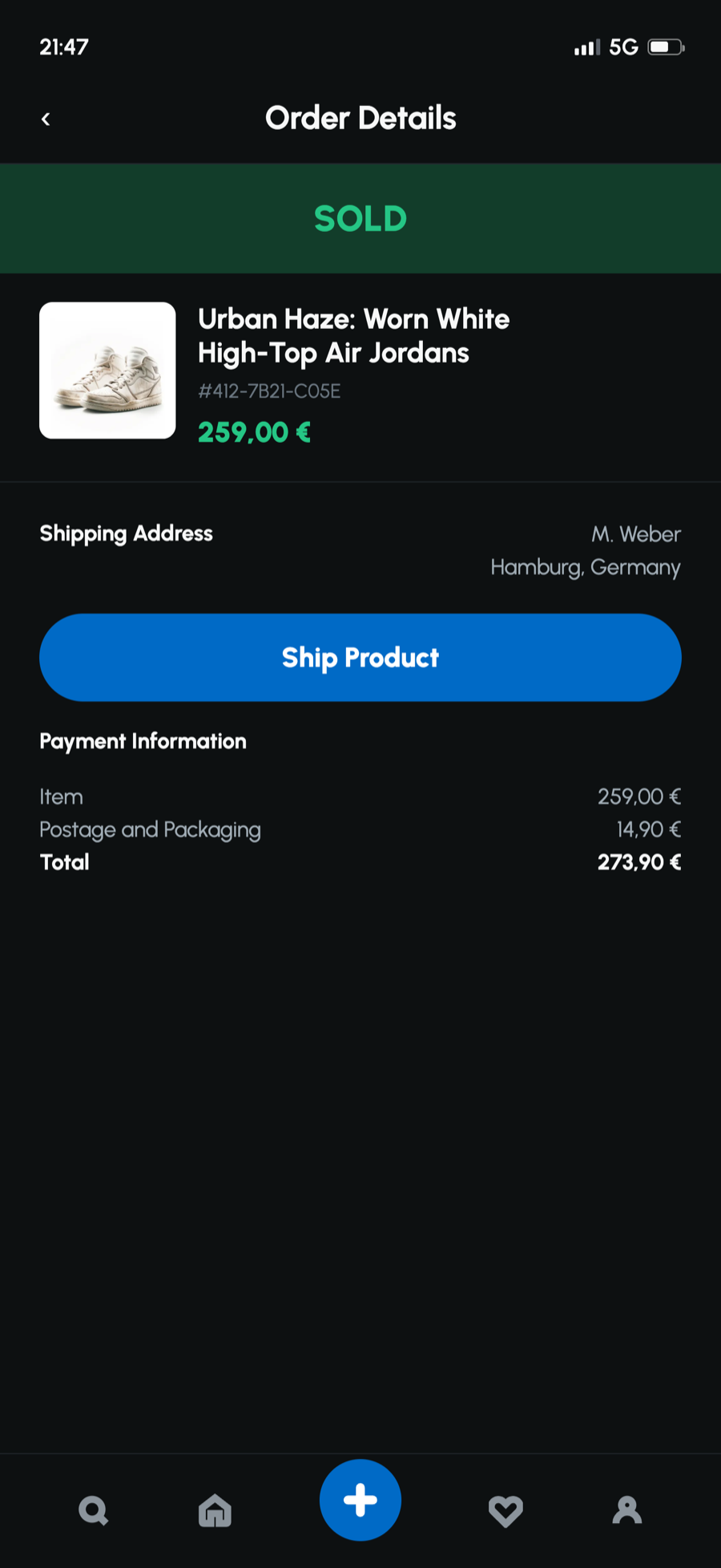 FanShop app: order sold for 259 euro